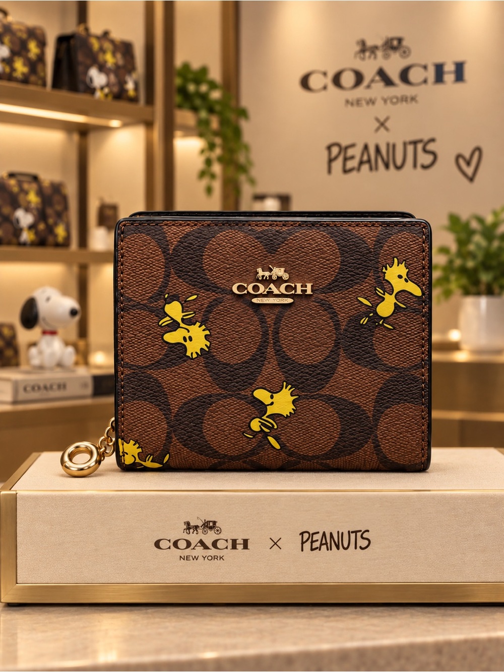 COACH X PEANUTS Snap Wallet In Signature Canvas With Woodstock Print C4592
